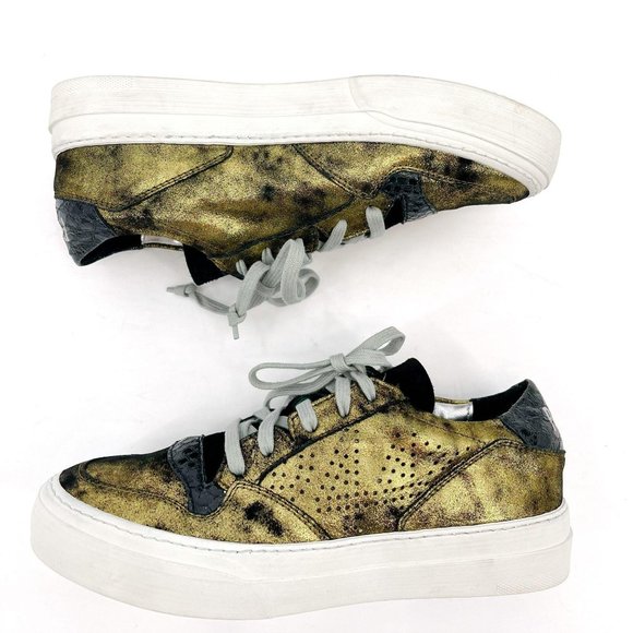 P448 F9Space Monet Spacelow Gold Black Leather Lace Up Low Sneaker Size EU37 US7 - Picture 3 of 12